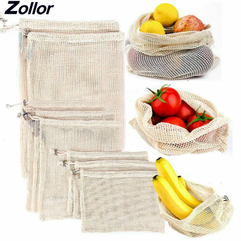 

Reusable Cotton Vegetable Bags Home Kitchen Fruit And Vegetable Storage Mesh Bags With Drawstring Machine Washable