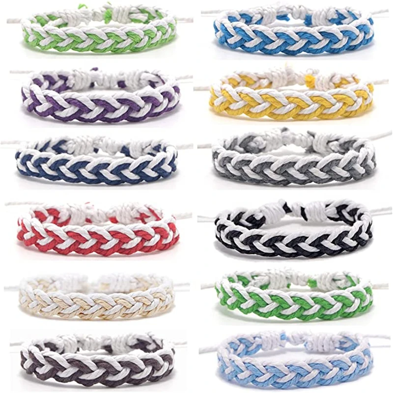 

Hand-woven Cotton Polyester Thread and Linen Bracelet for Women Friendship Adjustable Hemp Linen String Stretch Bracelet