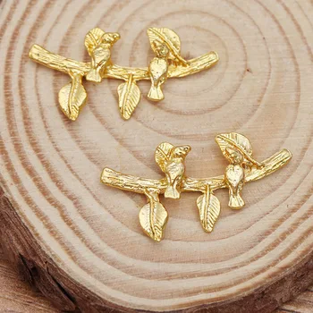 

100pcs Zinc Alloy Metal Casted Double Birds on Branch Leaf Decoration Crafts Findings DIY Handmade Hair Head Jewelry Accessories