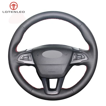 

LQTENLEO Black Artificial Leather DIY Car Steering Wheel Cover For Ford Focus 3 2014-2018 Kuga Escape C-MAX Ecosport 2015-2019