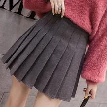 Женские плиссированные юбки на осень и зиму, новая шерстяная ткань, высокая талия, юбка для студентов, одноцветная, размера плюс, трапециевидная мини-юбка ML312