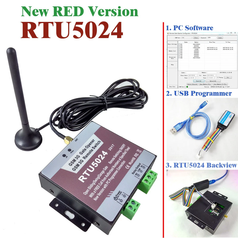 digital keypads Red version RTU5024 gsm relay sms call remote controller gsm gate opener switch USB pc programmer and software included keypad reader access control