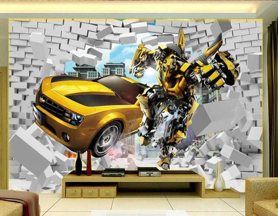 Пользовательские Настенные обои 3D детская комната мультфильм 3D bumblebee Автомобильная кирпичная настенная, дающая фоновое освещение декоративная живопись