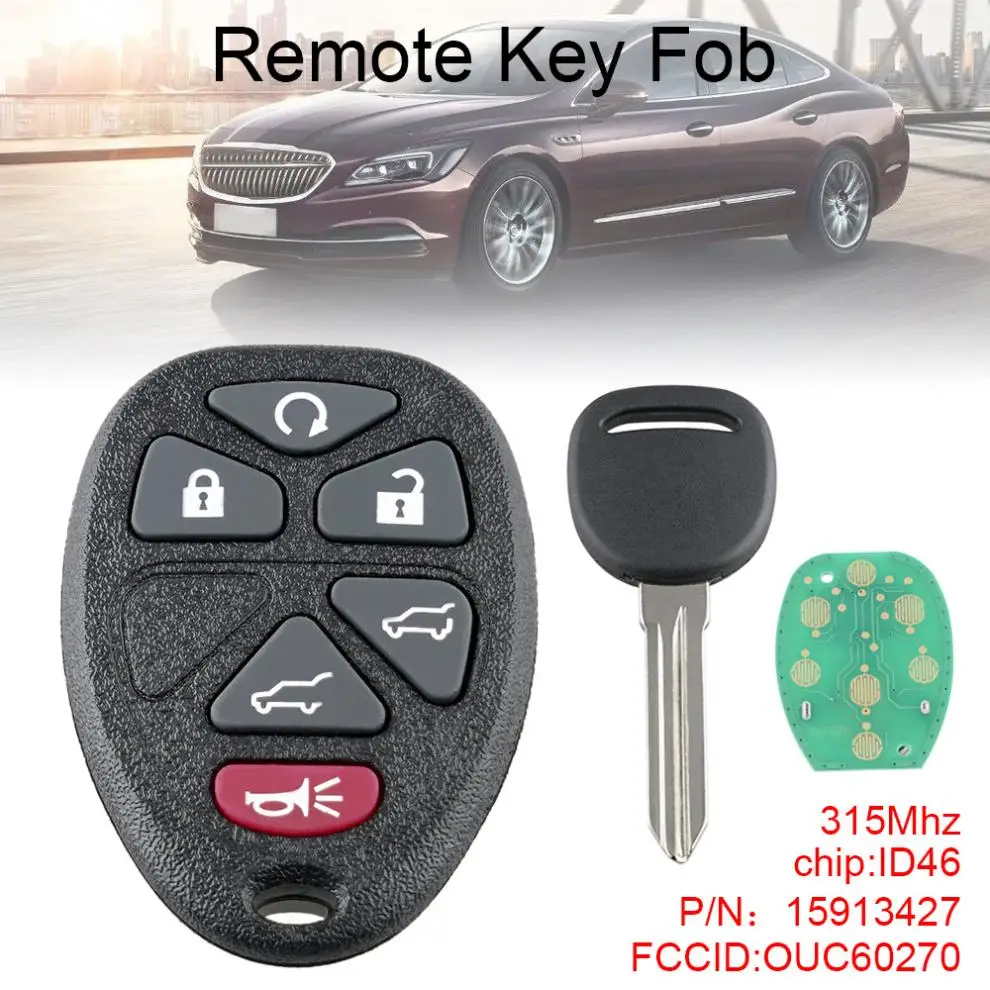 

315Mhz 6 Buttons Remote Keyless Entry Key Fob Car Key OUC60270 Fit for 2007 2008 2009 2010 2011 2012 2013 2014 2015 GMC Acadia