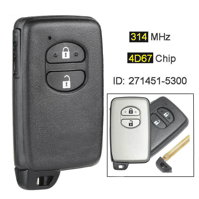 

CN007227 Aftermarket Toyota Prius Aqua IQ Ractis Belta Vitz Corolla Axio 2 Button Remote Key with 314.3MHz 4D67 Chip 271451-5300