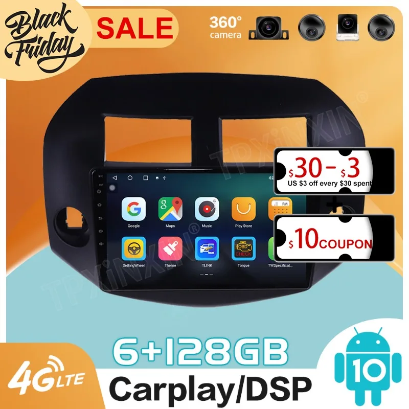 

Android 10.0 128GB For Toyota RAV4 2005 - 2013 Car GPS Navigation Auto Radio Stereo Video Multimedia Player Carplay Head Unit
