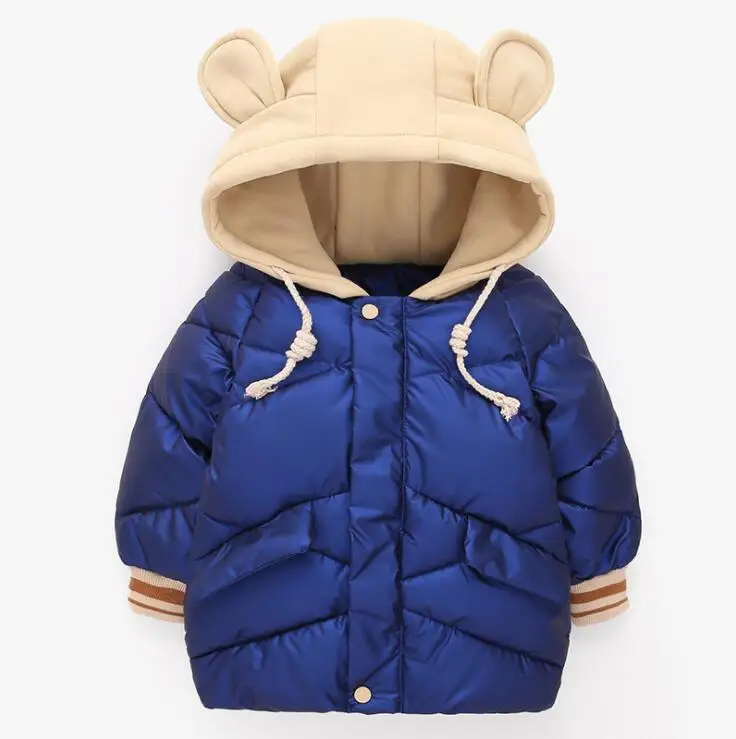 Зимняя куртка для девочек и мальчиков; зимние теплые пальто; Детские двухсторонние короткие теплые куртки на молнии с капюшоном - Цвет: Синий