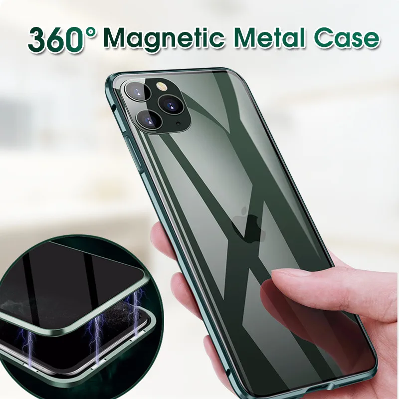 

360 Magnetic Metal Phone Cases For iPhone-11-Pro-MAX-Case Double Tempered Glass Cover For iPhone11 promax for iphone 11pro max