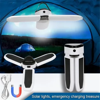 

New Magnet 60LED Light 5 Modes USB Rechargeable Solar Light Waterproof Outdoor Camping Light 3-leaf Stand Light Emergency Light