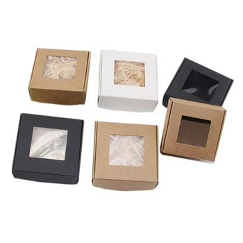 

10 Pcs DIY Vintage Kraft paper gift box package with clear pvc window soap favors arts&krafts display package box jewelry boxes