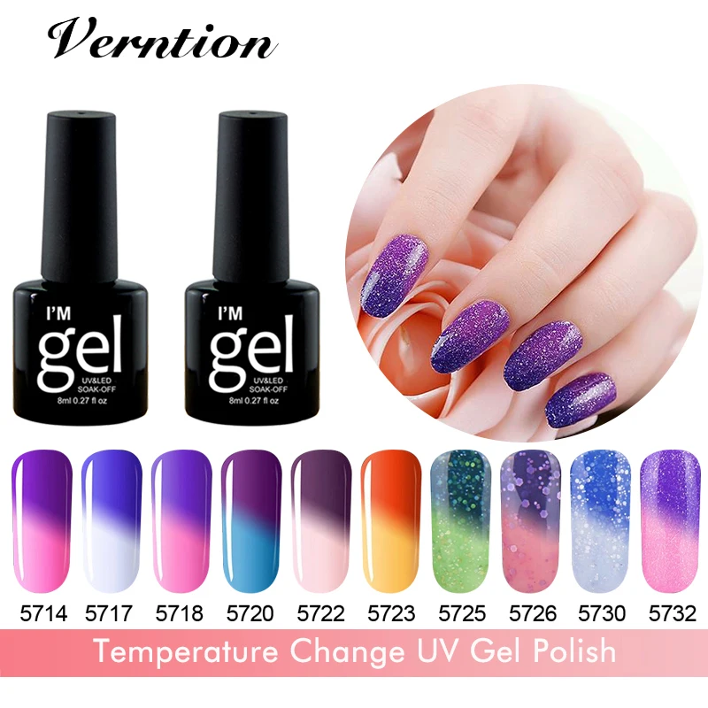 Verntion Nails Art УФ Гель-лак изменение температуры Цветной для ногтей длительное