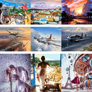 

2020 Seaside Holiday Scenery Fighter DIY Oil Paints By Numbers On Canvas DIY Handicraft Adult Coloring By Number Acrylic Paint