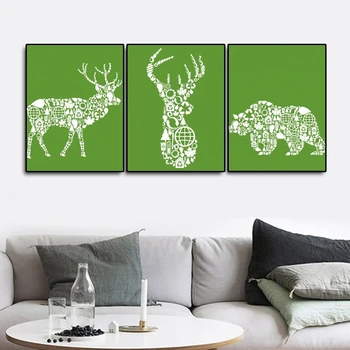 

Wall Art Nordic Forest Elk Canvas Painting 3 Pcs Landscape Posters and Prints Abstract Wall Picture for Living Room
