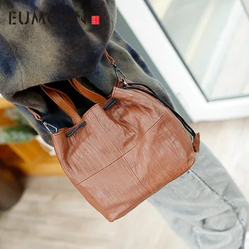 

EUMOAN Handmade vintage leather women's bag, large-capacity soft leather slant bag, sheepskin shoulder bag