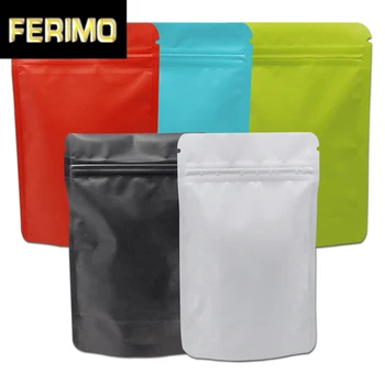 

100Pcs 15*23cm Stand Up Matte Mylar Bag Heat Sealable Zip Lock Pouch Doypack Pure Aluminum Foil Bags Coffee Package Metallic Bag