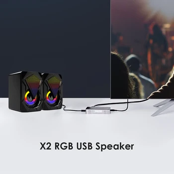 X2-Altavoces de ordenador alimentados por USB, altavoz de graves con luz RGB, con cable, sonido estéreo, envolvente, para ordenador portátil 3