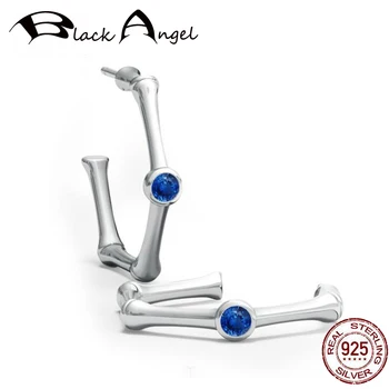 

Genuine 925 Silver Jewelry For Women Sparkling Blue Spinel Hoop Earrings Delicate Geometric Pentagon Luxury Fine Jewelry