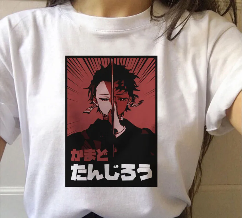 Kimetsu No Yaiba Demon Slayer футболка для женщин Графический Топ футболки японского аниме короткий рукав белый Повседневная Harajuku панк одежда