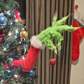 

Christmas Decorations 2021 New Year Furry Green Grinch Arm Ornament Holder for The Christmas Tree for Christmas Home Party Sale