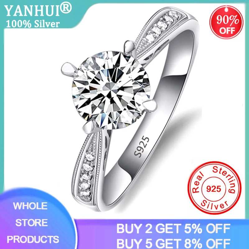 

YANHUI New Design Hollow Flower Pattern Finger Rings Luxury Solid 925 Silver 1ct Zirconia Diamond Wedding Rings for Women JZ018