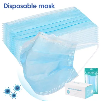 

10/50/100 Pcs Disposable Face Mask Non-woven 3 Layer Anti-Pollution Elastic Facial Masks Dust-Proof Earloop Safety Masks