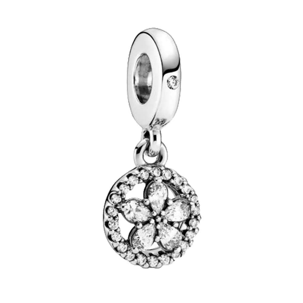 

2020 Winter New 925 Sterling Silver Beads Sparkling Snowflake Circle Dangle Charm fit Original Pan Bracelet Christmas Jewelry