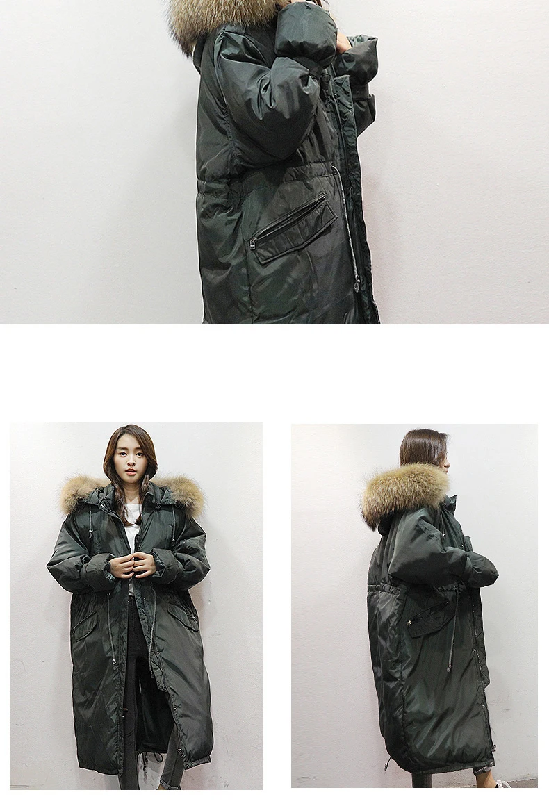 Mid-length Down Jacket Women Winter New Thicken Warm Coat Duck Down Fur Collar Hooded Loose Down Coat Female AN109