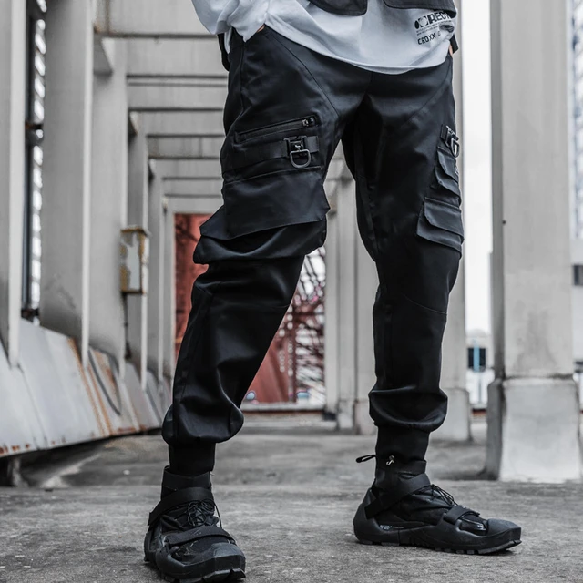 Tactical Functional Cargo Pants Joggers Men Black Elastic Waist ...