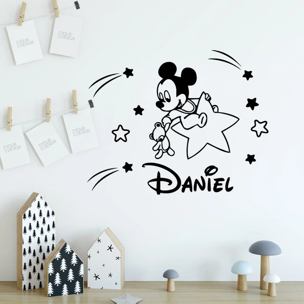

8style Disney Custom Name Mickey Minnie Mouse Vinyl Wall Sticker Decor For Nursery Room Kids Room wall stickers Decoration