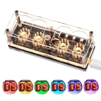 

IN-12 Home Glow Tube Clock Seven Color With Backlight Digital Display 4 Bit Integrated Visual Effects RGB LED 5V 1A Gift Desktop