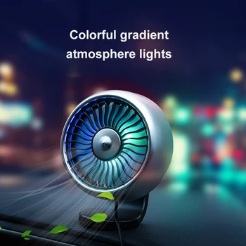 

USB Mini Car Fan Colorful Lights Car Instrument Panel Fan Cooler High Wind Third Gear Adjustment Sedan Truck Mute Electric Fan