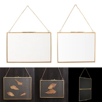 

2Pcs Double Side Hanging Photo Picture Frame Plant Specimen Frame Golden
