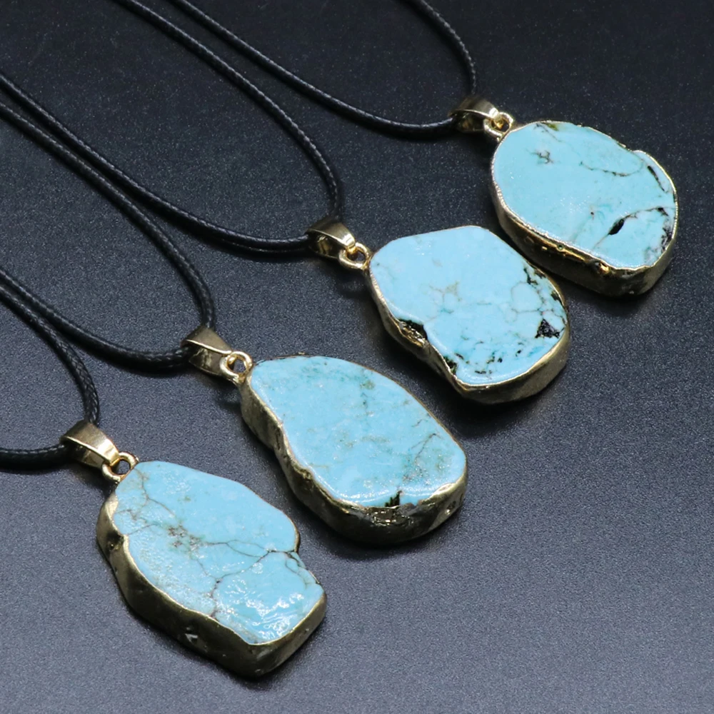 5PCS Irregular Natural Semi-precious Stone Blue Turquoise Pendant Necklace DIY Charm Necklaces Making Jewelry Gift Wholesale