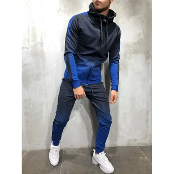 

Men Sweat Suit Set 2019 3D Gradient Printed Zip Hip Hop Muscle Brother Men's Set Men Tracksuit Cotton