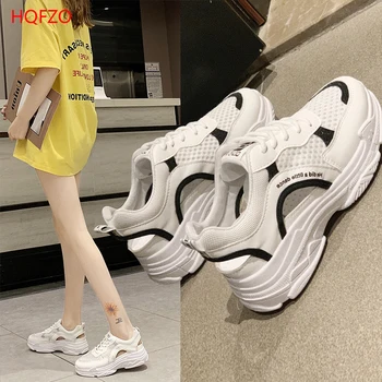 

HQFZO Women Sneakers White Mesh Hollow Out Platform Tenis Feminino Breathable Women Summer Shoes Sneakers Zapatillas Mujer 2020