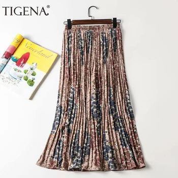 

TIGENA Vintage Floral Print Chiffon Skirt Women Fashion 2020 Summer Holiday Big Hem High Waist Pleated Long Maxi Skirt Female