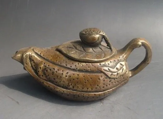YM 308 Collectibles Chinese handwork carved Leaf statue copper tea pot