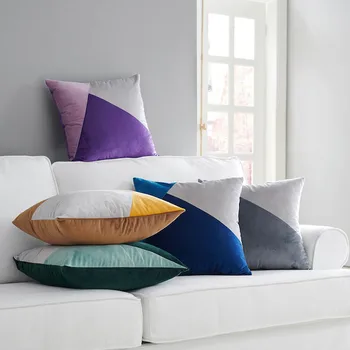 

DUNXDECO Cushion Cover Decorative Pillow Case Super Soft Modern Simple Geometric Patchwork Artistic Colorful Velvet Coussin Deco