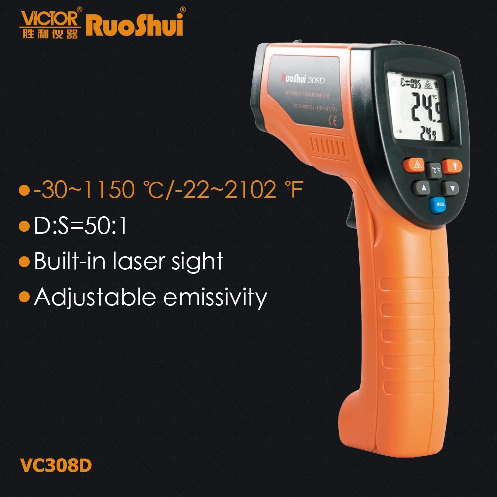 Ruoshui 308D 1150 Degree Digital Infrared ir Thermometer Household Kitchen Temperature Measuring Tool Handheld Termometro laser