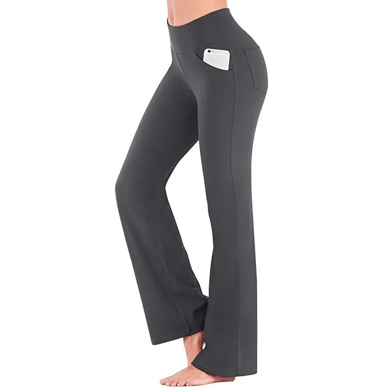 

Yoga Pants with Inner Pockets 4-way Stretch Abdominal Exercise Running Pants Boots Leg Flared Pants Workout Leggings Woman Pants