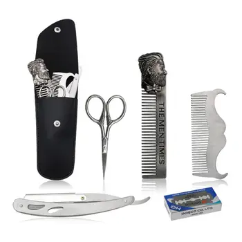 

Drop Ship 5Pcs Stainless Steel Beard Comb Shaving Razor Scissor Styling Set Grooming Kit