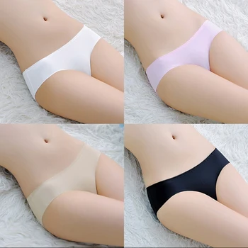 

4 pcs Fashion one piece ice silk underpants seamless Ultra-thin underwear women low-waist summer breathable antibacterial briefs