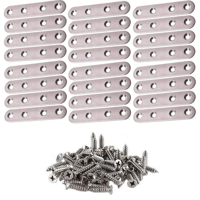 

HLZS-24pcs 3 inches Stainless Steel Flat Straight Brace Brackets Mending Repair Plate FixingBracket Connector