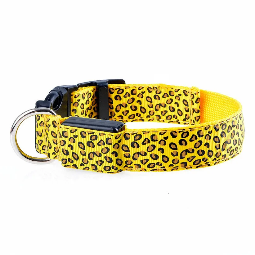 Dog Collar Pet Supply Adjustable Leopard Print Lighting Glow in Dark LED Cat Safety Collar Pet Supplies correa perro colier chie - Цвет: YE