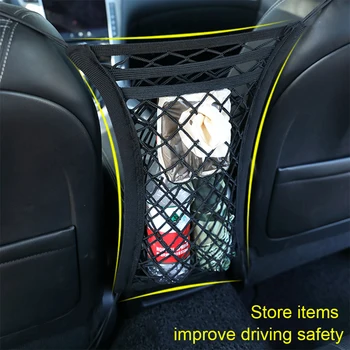 

Car Interior Trunk Seat Back Elastic Mesh Net Car Styling Storage Bag Pocket Cage velcro Grid Pocket Holder Car Accessories
