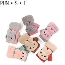 Теплые перчатки на пол пальца, зимние Бархатные утепленные велосипедные перчатки с защитой от холода, Корейская версия, милые перчатки из кролика, варежки