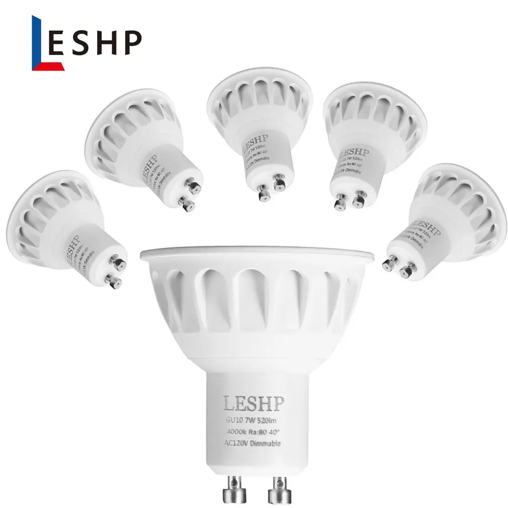 

6pcs White GU10 AC120V 7W LED Spotlight 4000K 520LM Dimmable 40 Degree Beam Angle Low Power Consumption Compact Light Weight