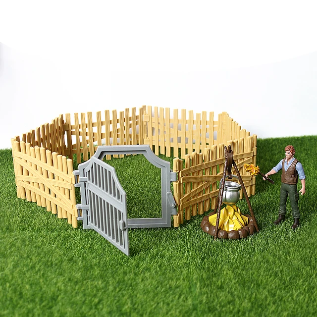 Simulation Farm World Hunter Rabbit Chicken Dog and Fence Figurine Model Toy Set Educational Props Easter Toys for Kids 2