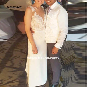 

Illusion Sheath Chiffon Wedding Dress Scoop Neck Sleeveless Lace Appliques Button Back Vestido De Novia Online Shop Undefined