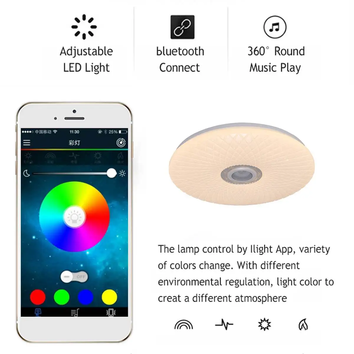  Modern RGB LED Ceiling Light home lighing 36W/60W 40cm APP Remote Control bluetooth Music Light Bed - 4000276040567
